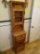 (DBATH1) WOODEN BATHROOM CABINET; BATHROOM CABINET THAT HAS A TOP METAL CAGED CABINET WITH A METAL