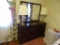 (BR) CHEST OF DRAWERS W/ VANITY; WOODEN CHEST OF DRAWERS WITH TABLE TOP BEVELED MIRROR VANITY. CHEST