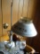 (SDRM) TABLE LAMP; WHITE METAL TABLE LAMP WITH BRASS CAP DETAILING. COMES WITH A METAL COOLIE WITH