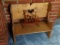 (SDRM) SMALL WOODEN BENCH; HANDMADE PEG CONSTRUCTED BENCH WITH ROUNDED EDGE DETAILING AND A HEART