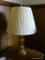 (DEN) BRASS TABLE LAMP; TABLE LAMP WITH A TAPERED METAL POLE THAT COMES WITH A WHITE COOLIE LAMP