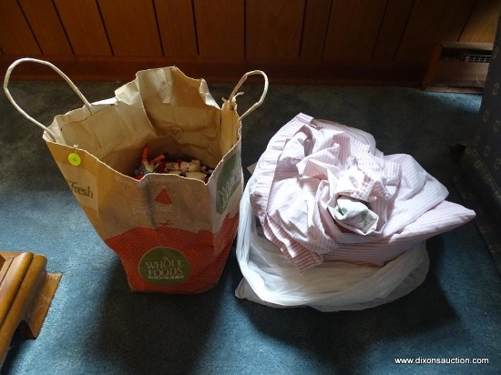 (SDRM) PAPER BAG OF ASSORTED KNICK KNACKS; ROUGHLY 30 PIECE LOT OF ASSORTED CLOTH KNICK KNACKS.