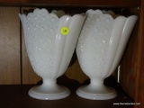 (DEN) LOT OF GLASSWARE; 2 PIECE LOT OF GLASSWARE TO INCLUDE 2 MATCHING WHITE GLASS VASES WITH