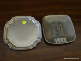 (DEN) LOT OF PEWTER PLATES; 2 PIECE LOT OF PEWTER PLATES TO INCLUDE A SQUARE PLATE WITH BRACKET