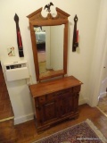 (HALL) YOUNG REPUBLIC MAPLE DRESSER WITH VANITY; VINTAGE HARD ROCK MAPLE WOOD DRESSER WITH ATTACHED