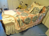 (UPBR2) 6 PC. BED LINEN SET; INCLUDES PINK & BLUE QUILT WITH MATCHING (2) PILLOW CASES, (2) STITCHED