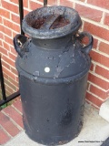 (OUT) PAINTED MILKCAN; BLACK PAINTED MILK CAN. PAINT IS PEELING AND THERE IS SOME RUSTING.,BUT HAS