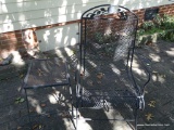 (OUT) METAL PATIO CHAIR AND TABLE; BLACK METAL PATIO ROCKING CHAIR AND SIDE TABLE. CHAIR MEASURES 2