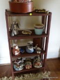 (FAM) WOODEN BOOKSHELF; HOME MADE, MAROON PAINTED WOODEN BOOKSHELF WITH 3 LOWER SHELVES AND A TOP