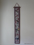 (FAM) WALL HANGING BIRD NEEDLEPOINT; HUMMINGBIRD WALL NEEDLEPOINT WITH A RED AND GREEN BORDER.
