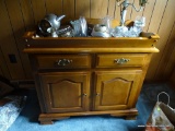 (SDRM) CHEST OF DRAWERS; WOODEN CHEST OF DRAWERS WITH AN OPEN FRONT BED ON THE TABLE TOP. HAS 2 TOP