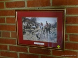 (SDRM) FRAMED PRINT; VINTAGE LITHOGRAPH A HUNTING MORN BY GEORGE WRIGHT. OLD ENGLISH MEN RIDING