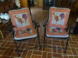 (DEN) PAIR OF FOLDING ARM CHAIRS; PAIR OF MATCHING BLACK FOLDING ARM CHAIRS WITH A WOVEN SEAT AND