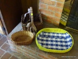(DEN) LOT OF WOVEN BASKETS; 3 PIECE LOT OF WOVEN BASKETS TO INCLUDE 2 WOODEN BASKETS (1 IS AN OVAL