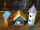 (DEN) LOT OF DECORATIVE BIRD HOUSES; 3 PIECE LOT OF BIRD HOUSES WITH FLOWERS PAINTED ON THEM TO