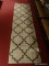 WOOL RUNNER RUG; CREAM AND GRAY RUNNER RUG. FACTORY SEWN.