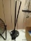 FLOOR LAMP; BLACK METAL POLE FLOOR LAMP WITH A METAL POLE THAT SCREWS TOGETHER.