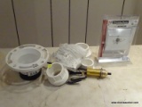 LOT OF ASSORTED PLUMBING ACCESSORIES; 8 PIECE LOT TO INCLUDE A 3 IN PVC TWIST-N-SET FLANGE, 2 COPPER