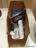 LOT OF ASSORTED HOME REPAIR ITEMS; BOX FULL OF HOME REPAIR ITEMS TO INCLUDE A SASHCO MORTAR AND