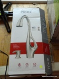 PFISTER INDIRA STAINLESS STEEL SPIGOT AND SOAP DISPENSER. NEW IN THE BOX, BOX IS OPENED ALL PIECES