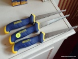 SET OF IRWIN DRYWALL SAWS; SET OF 3 PRO TOUCH DRYWALL SAWS. EACH HAS A 6 1/2 IN BLADE.