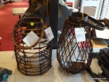ALLEN + ROTH LANTERNS; SET OF 2 WOVEN LANTERNS WITH LED CANDLES. ONE, MEASURES 10.83 IN X 14.96 IN.
