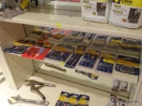 SHELF LOT OF ITEMS; LOT INCLUDES SKIL JIG SAW BLADES, IRWIN EXTRACTORS, DOUBLE ENDED BITS AND POWER