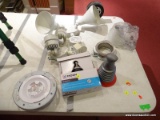 LOT OF ASSORTED HOME ACCESSORIES; 7 PIECE LOT TO INCLUDE 2 MOTION DETECTOR SPOTLIGHTS, A MOEN