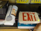 EXIT SIGN AND A KITCHEN BAG SAVER.