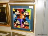 FRAMED MICKEY MOUSE PRINTS; PETER MAX'S MICKEY MOUSE SUITE OF 4. MATTED IN BLUE AND FRAMED IN A