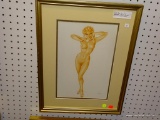 PIN UP GIRL PRINT; ALBERTO VARGAS PIN UP GIRL PRINT OF A NUDE WOMAN TALKING ON THE PHONE. SIGNED BY