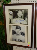 FRAMED BASEBALL PRINT; YANKEES MICKEY MANTLE NO.7 FRAMED PRINT WITH HIS SIGNED ROSTER PICTURE ON THE