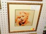 FRAMED PRINT; MARILYN MONROE BITING NECKLACE PHOTO SHOOT PRINT BY BERT STERN. MATTED IN GREEN AND