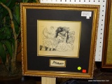 FRAMED PICASSO EROTIC PRINT; FRAMED ABSTRACT PRINT OF A HORSE CARRIAGE PULLING A NAKED WOMAN AND MAN