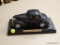 CHEVROLET MODEL CAR; DIECAST 1939 GREEN CHEVROLET COUPE WITH A REDBOX PLASTIC STAND WITH A GOLD TONE