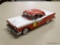 FORD MODEL CAR; FORD 1957 FAIRLANE SKYLINER WITH A WHITE ON RED COLOR SCHEME, AN OPENING HOOD,