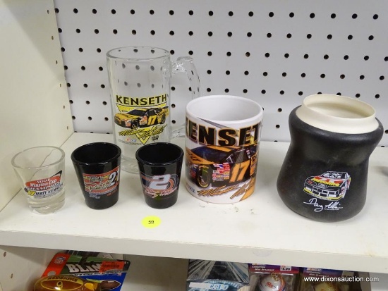 LOT OF NASCAR GLASSES; 6 PIECE LOT OF NASCAR GLASSES TO INCLUDE A #17 MATT KENSETH SHOT GLASS, A #2