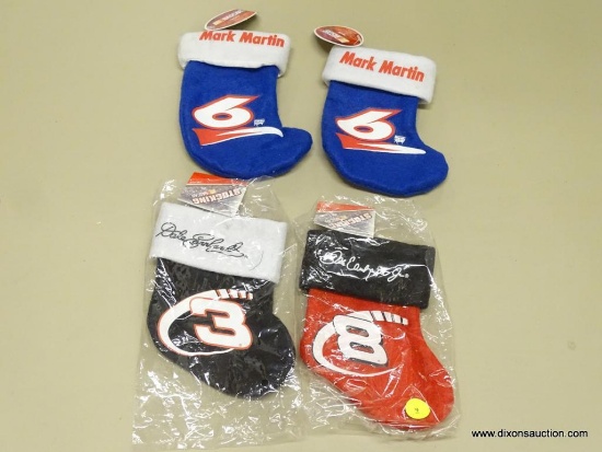 LOT OF NASCAR STOCKINGS; 4 PIECE LOT OF NASCAR TREVCO STOCKINGS TO INCLUDE 2 MARK MARTIN #6 BLUE AND