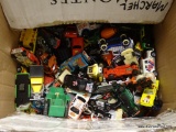 BOX OF ASSORTED TOY CARS; UNRESEARCHED BOX FULL OF DIE CAST TOY CARS, ABOUT 100 CARS.