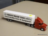 MODEL 18 WHEELER; HARBOR FREIGHT TOOLS DIECAST 18 WHEELER WITH A WHITE TRAILER AND A RED CAB. OUT OF