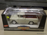 AMERICAN MUSCLE DIECAST CAR; AMERICAN MUSCLE 1955 WHITE CHEVY 3100 CAMEO DIE CAST METAL COLLECTORS