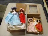 COLLECTIBLE DOLL LOT; INCLUDES 5 TOTAL DOLLS. 2 ARE PLASTIC WITH CROCHETED OUTFITS, 2 ARE PLASTIC