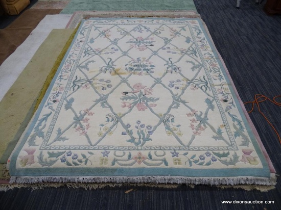 IMPERIAL ORIENTAL RUG; 100% VIRGIN LAMB WOOL PILE HANDMADE SCULPTED RUG. IVORY COLORED WITH SAGE