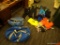 (R2) LOT OF DUFFLE BAGS, WET SUITS, RAIN COATS, AND MORE; 2 BLUE DUFFLE BAGS WITH 4 WET SUITS,