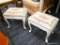 (R2) PAIR OF NEEDLE POINT STOOLS; SET OF 2 WOODEN STOOLS WITH A FLOWER NEEDLE POINT CUSHIONS AND A