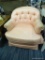 (R2) WOODMARK ORIGINALS BARREL ARM CHAIR; SALMON COLORED CAMELBACK BARREL ARM CHAIR WITH CUSHIONING