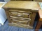 (R2) WOODEN NIGHT STAND; WOOD GRAIN NIGHT STAND WITH 2 DOVETAIL DRAWERS WITH A DETAILED METAL HANDLE