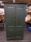 (R3) ENTERTAINMENT ARMOIRE; GREEN FACTORY PAINTED ENTERTAINMENT ARMOIRE WITH DENTAL MOLDING AROUND