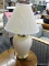(R4) EGG SHELL WHITE PORCELAIN TABLE LAMP; LARGE EGG SHELL WHITE PORCELAIN TABLE LAMP CAPPED WITH A
