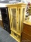 (R5) WOODEN CHINA CABINET; WOOD CHINA CABINET WITH DENTAL MOLDING AROUND THE TOP, GLASS PANELING,